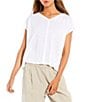 Color:White - Image 1 - Organic Linen Jersey V-Neck Tee Shirt