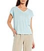 Color:Clearwater - Image 1 - Organic Linen Jersey V-Neck Tee Shirt