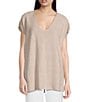 Color:Natural White - Image 1 - Organic Linen Knit V-Neck Cap Sleeve Boxy Top