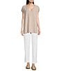 Color:Natural White - Image 5 - Organic Linen Knit V-Neck Cap Sleeve Boxy Top