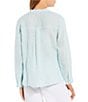Color:Clearwater - Image 2 - Organic Linen Mandarin Collar Long Sleeve Button Front Henley Blouse