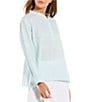 Color:Clearwater - Image 4 - Organic Linen Mandarin Collar Long Sleeve Button Front Henley Blouse