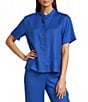 Eileen Fisher Organic Linen Mandarin Collar Short Sleeve Button Front Coordinating Shirt - Image 1
