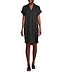Eileen Fisher Organic Linen Notch Collar Cap Sleeve Shirtdress, Color:Black - Image 1