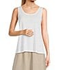Color:White - Image 1 - Organic Linen Scoop Neck Sleeveless Jersey Knit Tank