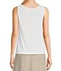 Color:White - Image 2 - Organic Linen Scoop Neck Sleeveless Jersey Knit Tank