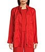 Color:Flame - Image 1 - Organic Linen Stand Collar Long Sleeve Zip Front Jacket