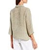 Color:Natural/White - Image 2 - Organic Linen Strata Point Collar 3/4 Sleeve Button Front Shirt