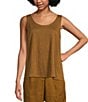Color:Bronze - Image 1 - Organic Linen Stretch Jersey Knit Scoop Neck Sleeveless Relaxed Fit Tank