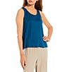 Color:Atlantis - Image 1 - Organic Linen Stretch Jersey Knit Scoop Neck Sleeveless Relaxed Fit Tank