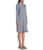 Color:Chambray - Image 3 - Organic Linen Yarn-Dyed Mandarin Collar Long Sleeve Button-Front Shirt Dress
