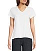 Color:White - Image 1 - Organic Pima Cotton Jersey V-Neck Short Sleeve Tee Shirt