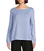 Eileen Fisher Peruvian Cotton Blend Boat Neck Long Sleeve Sweater, Color:Myrtle - Image 1