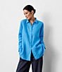 Eileen Fisher Petite Classic Collar Linen Long Sleeve Button Down Shirt, Color:Azure - Image 5