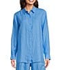 Eileen Fisher Petite Classic Collar Linen Long Sleeve Button Down Shirt, Color:Azure - Image 1