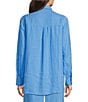 Eileen Fisher Petite Classic Collar Linen Long Sleeve Button Down Shirt, Color:Azure - Image 2