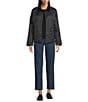Eileen Fisher Petite Eggshell Recycled Nylon Point Collar Long Sleeve Jacket, Color:Black - Image 4