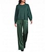 Eileen Fisher Petite Size Crinkled Textured Satin Weave Pull-On Straight Leg Pants - Image 3
