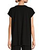 Color:Black - Image 2 - Petite Size Fine Stretch Knit Jersey V-Neck Cap Sleeve Boxy Top