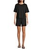 Eileen Fisher Petite Size Organic Cotton Blend Stretch Jersey Elastic Drawstring Shorts, Color:Black - Image 3