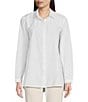 Color:White - Image 1 - Petite Size Organic Cotton Poplin Point Collar Long Sleeve High-Low Hem Button-Front Shirt