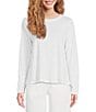 Color:White - Image 1 - Petite Size Organic Linen Jersey Crew Neck Long Sleeve Tee Shirt