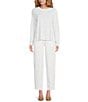 Color:White - Image 3 - Petite Size Organic Linen Jersey Crew Neck Long Sleeve Tee Shirt