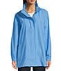 Eileen Fisher Petite Size Stand Collar Long Sleeve Hidden Hood Coat, Color:Azure - Image 1