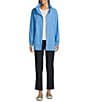 Eileen Fisher Petite Size Stand Collar Long Sleeve Hidden Hood Coat, Color:Azure - Image 3