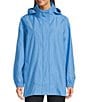 Eileen Fisher Petite Size Stand Collar Long Sleeve Hidden Hood Coat, Color:Azure - Image 4