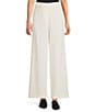 Eileen Fisher Petite Size Stretch Wool Crepe Flat Front Wide Leg Trouser Pants, Color:Soft White - Image 1