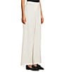 Eileen Fisher Petite Size Stretch Wool Crepe Flat Front Wide Leg Trouser Pants, Color:Soft White - Image 3