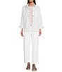 Color:White - Image 3 - Petite Size Textured Organic Cotton Point Collar Long Sleeve Button-Front Boxy Jacket