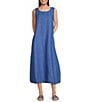 Eileen Fisher Petite Washed Organic Linen Ballet Neck Sleeveless Lantern Dress, Color:Ultramarine - Image 1