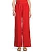 Color:Flame - Image 1 - Pleated Linen Wide-Leg Pull-On Pants