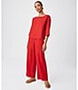 Color:Flame - Image 5 - Pleated Linen Wide-Leg Pull-On Pants