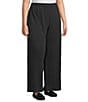 Eileen Fisher Plus Size Organic Cotton Blend Brushed Terry Elastic Waist Straight Side Vent Pants, Color:Black - Image 3