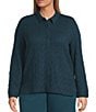 Eileen Fisher Plus Size Organic Cotton Blend Bubble Jacquard Point Collar Long Sleeve Button Front Top, Color:Alpine - Image 1