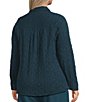 Eileen Fisher Plus Size Organic Cotton Blend Bubble Jacquard Point Collar Long Sleeve Button Front Top, Color:Alpine - Image 4