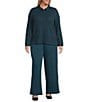 Eileen Fisher Plus Size Organic Cotton Blend Bubble Jacquard Point Collar Long Sleeve Button Front Top, Color:Alpine - Image 5