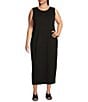 Eileen Fisher Plus Jersey Knit Round Neck Sleeveless Midi Dress, Color:Black - Image 1