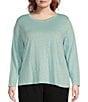 Eileen Fisher Plus Linen Jersey Round Neck Long Sleeve Top, Color:Pool - Image 1