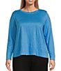 Eileen Fisher Plus Linen Jersey Round Neck Long Sleeve Top, Color:Azure - Image 1