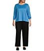 Eileen Fisher Plus Linen Jersey Round Neck Long Sleeve Top, Color:Azure - Image 3