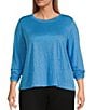 Eileen Fisher Plus Linen Jersey Round Neck Long Sleeve Top, Color:Azure - Image 4