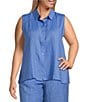 Eileen Fisher Plus Organic Handkerchief Linen Point Collar Sleeveless Button Front Shirt, Color:Ultramarine - Image 1