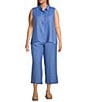 Eileen Fisher Plus Organic Handkerchief Linen Point Collar Sleeveless Button Front Shirt, Color:Ultramarine - Image 3