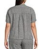 Eileen Fisher Plus Puckered Organic Linen Gingham Mandarin Collar Short Sleeve Coordinating Top, Color:Black White - Image 2