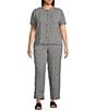 Eileen Fisher Plus Puckered Organic Linen Gingham Mandarin Collar Short Sleeve Coordinating Top, Color:Black White - Image 3