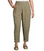 Eileen Fisher Plus Puckered Organic Linen Yarn-Dyed Stripe Elastic Waist Pull-On Pants, Color:Branch - Image 1